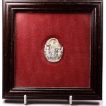 An 18th/19th century oval shell cameo - Terpsichore dancing with putti, mounted and framed, 4 x 3cm.