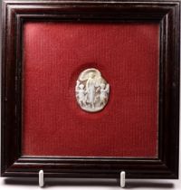 An 18th/19th century oval shell cameo - Terpsichore dancing with putti, mounted and framed, 4 x 3cm.
