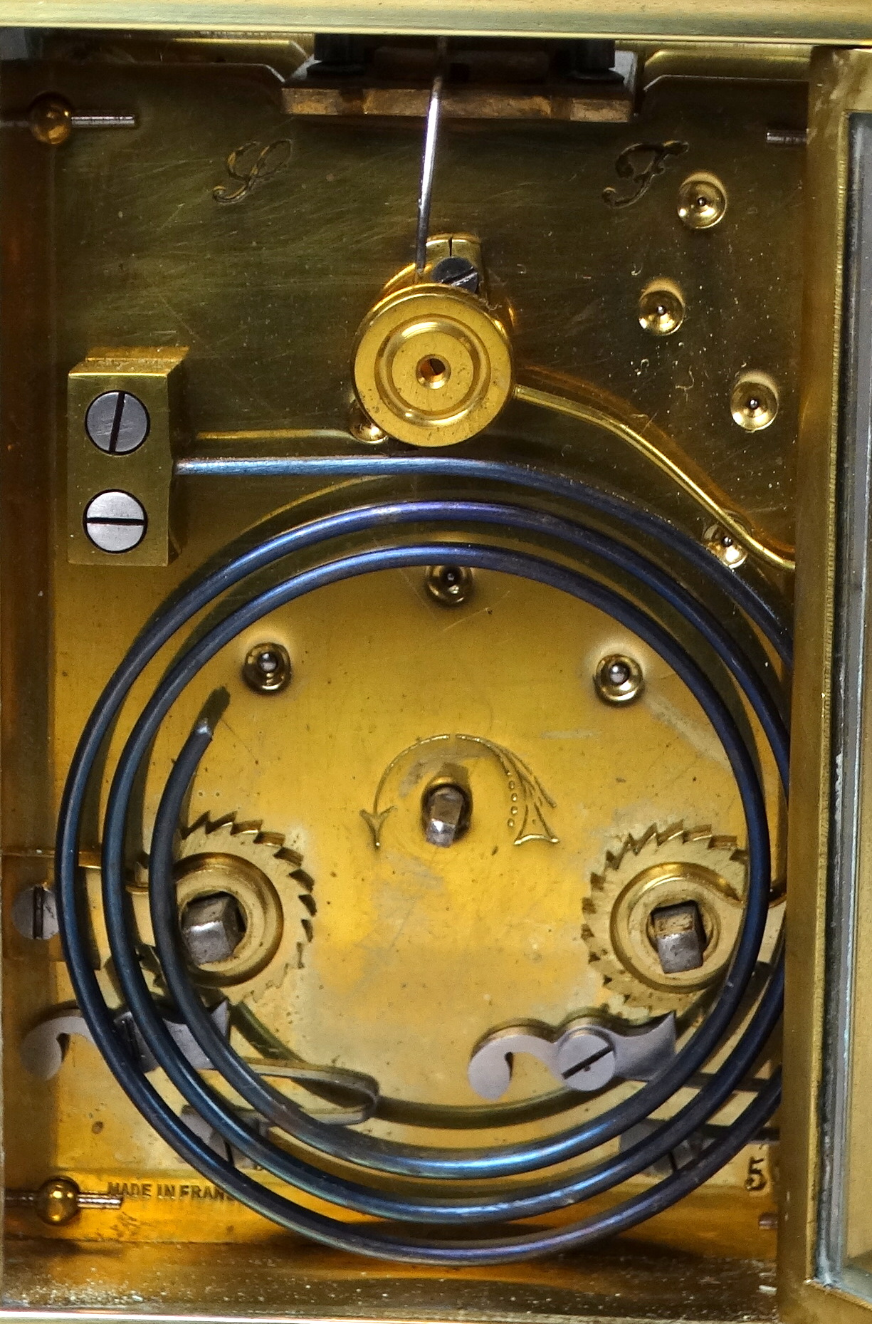 A 20th century carriage clock - the corniche case bearing presentation name and with a white - Image 4 of 9