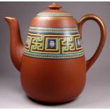 An Aesthetic Movement terracotta teapot - in the manner of Watcombe Pottery,