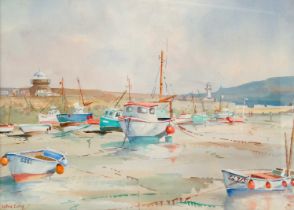 # Wilfrid EATON (British 20th Century) St Ives Harbour Low Tide Watercolour Signed lower left Framed