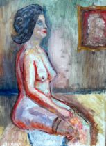 20th Century British school Seated Nude Oil on board Framed Picture size 59 x 44cm Overall size 67 x