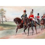 R. MOORE (British 19th/20th Century) Mounted Victorian Military Officers Watercolour Signed lower
