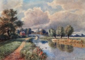 Enoch CROSSLAND (British 1860-1938) Merry Bridge Nr. Derby Watercolour Signed lower right, titled to