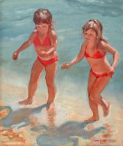 # Ann SHARP (British 20th/21st Century) Girls On The Shore Oil on board Signed lower right Framed