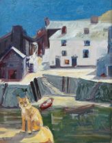 # Len (Rolly) ROLLASON (British 20th Century) Polperro Cat Oil on canvas Signed lower left, titled