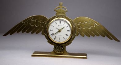 An RAF mid 20th century brass desk alarm clock - modelled in the form of wings, height 14cm.