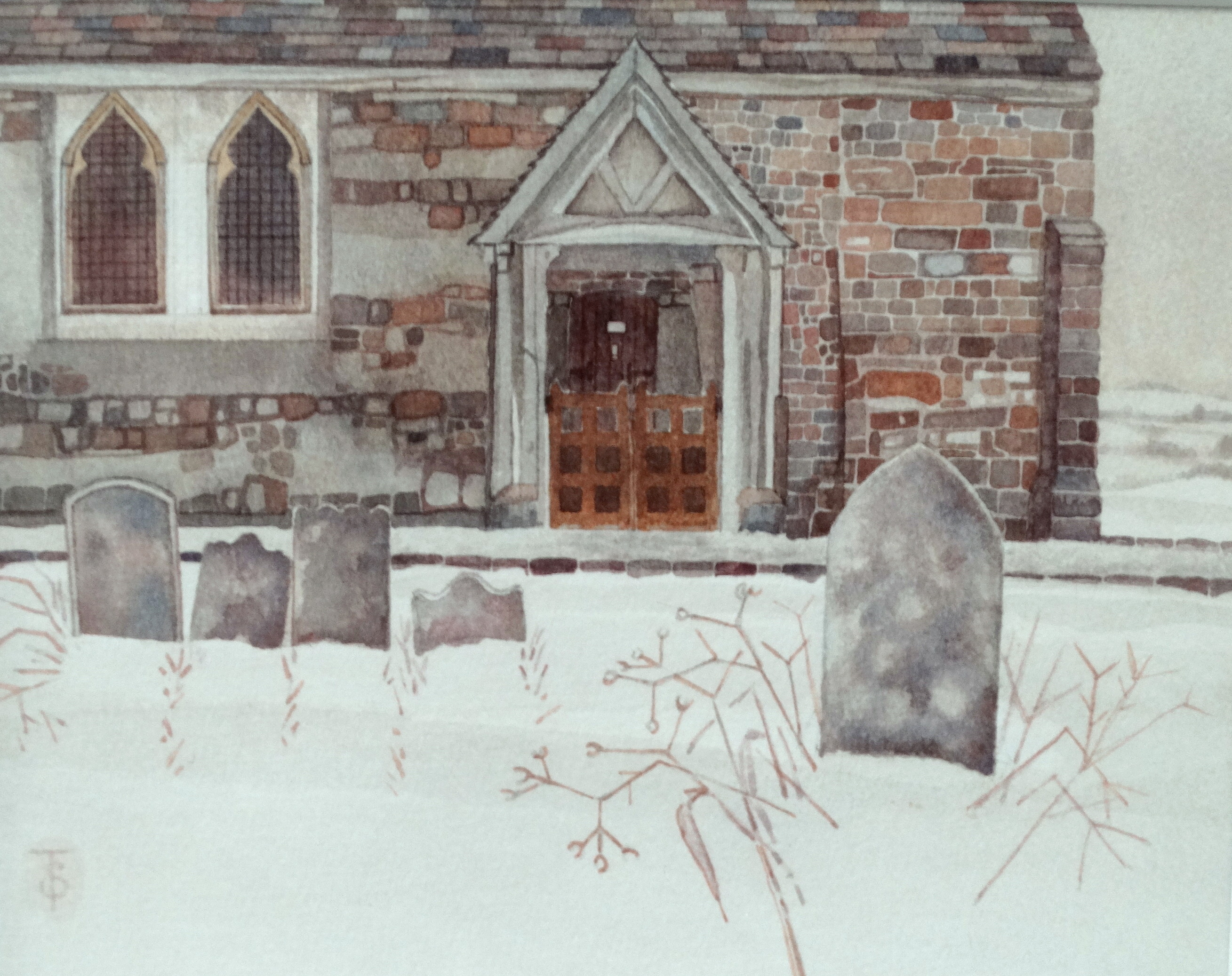# Sheila TOLLY (British b. 1939) Church Doorway, West Parley - Dorset Watercolour Signed with