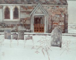 # Sheila TOLLY (British b. 1939) Church Doorway, West Parley - Dorset Watercolour Signed with