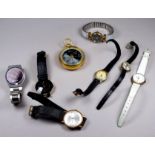 A quantity of quartz watches - including a vintage LED example with stainless steel case and