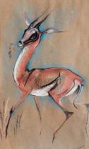 Pat TOMLINSON (British 20th/21st century) Impala Pastel on paper Signed lower right Framed and