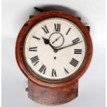 A late 19th century mahogany and later plywood drop dial wall clock - the cream dial set out in