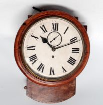 A late 19th century mahogany and later plywood drop dial wall clock - the cream dial set out in