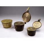 A set of Victorian brass cup weights - six graduated with the largest being 4 troy oz, together with