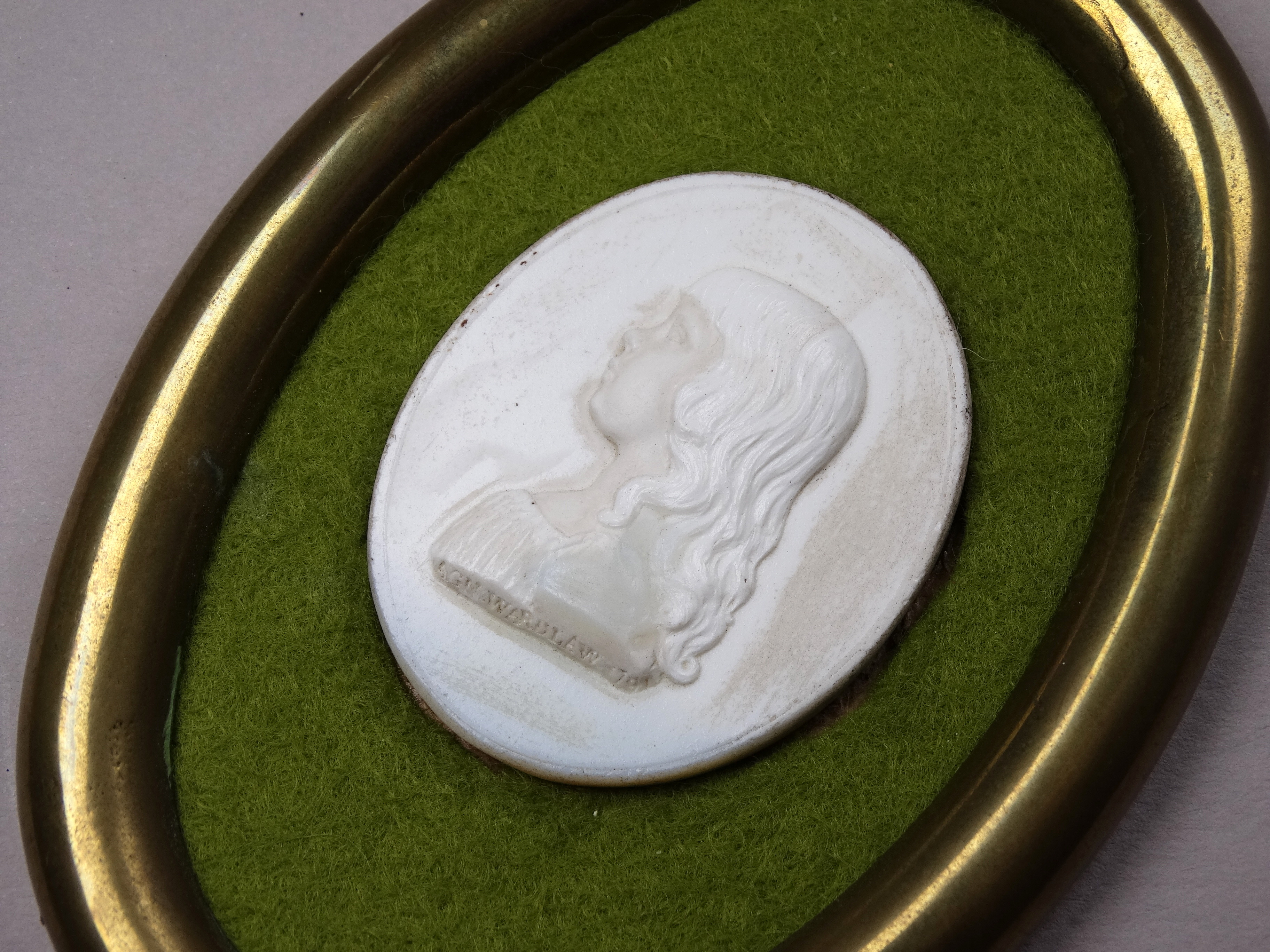 In the manner of James Tassie - opaque glass bas relief cameo of Agnes Wardlaw oval, 5 x 4cm. - Image 2 of 3