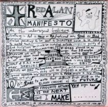 # Grayson PERRY CBE RA (b.1960 British) Red Alan Manifesto Printed on pink serviette Monogram