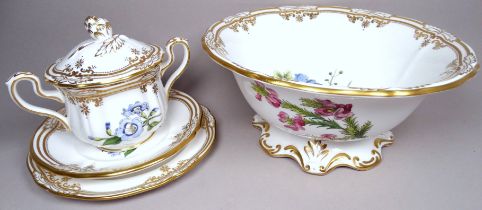 A Spode 'Stafford Flowers' pattern chocolate cup and cover - with twin handles, together with a side