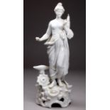A 19th century German blanc de chine porcelain figure of a woman - emblematic of industry, on a