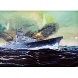 # John BALL (British 20th Century) Battleship Bismarck Acrylic on board Signed with initials lower