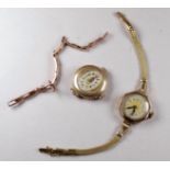 A 9ct yellow gold ladies wristwatch head - with an associated 9ct yellow gold sprung bracelet and
