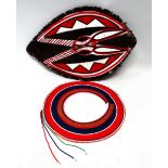 A 20th century Maasai wedding collar - predominantly red and blue beads, 36cm, together with a