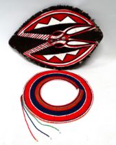 A 20th century Maasai wedding collar - predominantly red and blue beads, 36cm, together with a