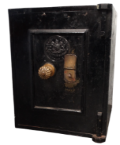 An early 20th century safe by C H Griffiths & Sons - with key, black painted with brass handle,