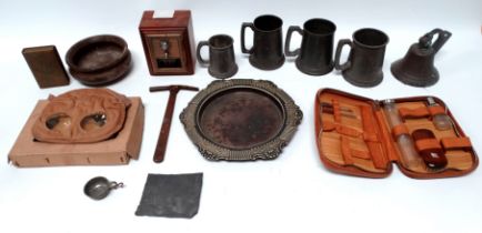 Two Goodyear glass bottomed pewter tankards - one dated 1939, together with two further tankards and