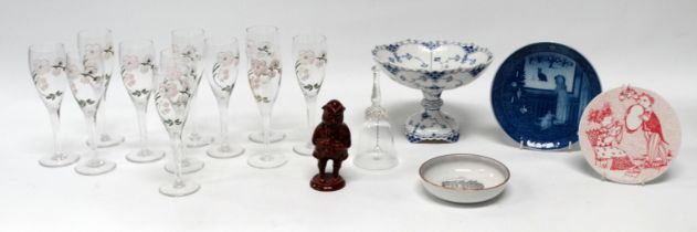 A Royal Copenhagen comport - blue and white floral decoration with a pierced shaped rim, height