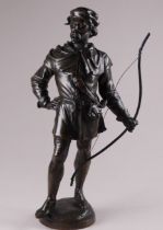 A cast bronze model of Robin Hood - bow in hand, raised on a circular base, height 21cm.