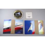 Concorde interest - a Concorde medallion, diameter 7cm and six Concorde postcards.