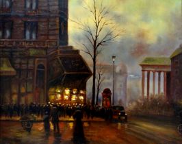 20th Century Continental School Early 20th Century Parisian Street Scene at Dusk Oil on canvas