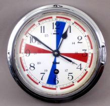 A Sestrel radio room 'Quite Time' bulkhead clock - with a chrome case and white dial marked out in