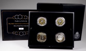 A four coin presentation set - to commemorate the 50th anniversary of decimalisation, with gilt