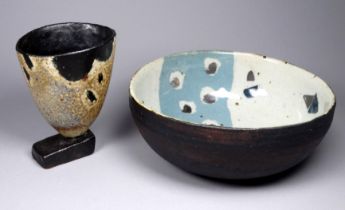 John MALTBY (British 1936-2020) stoneware bowl - circa 1990, decorated with stylised sailing boats