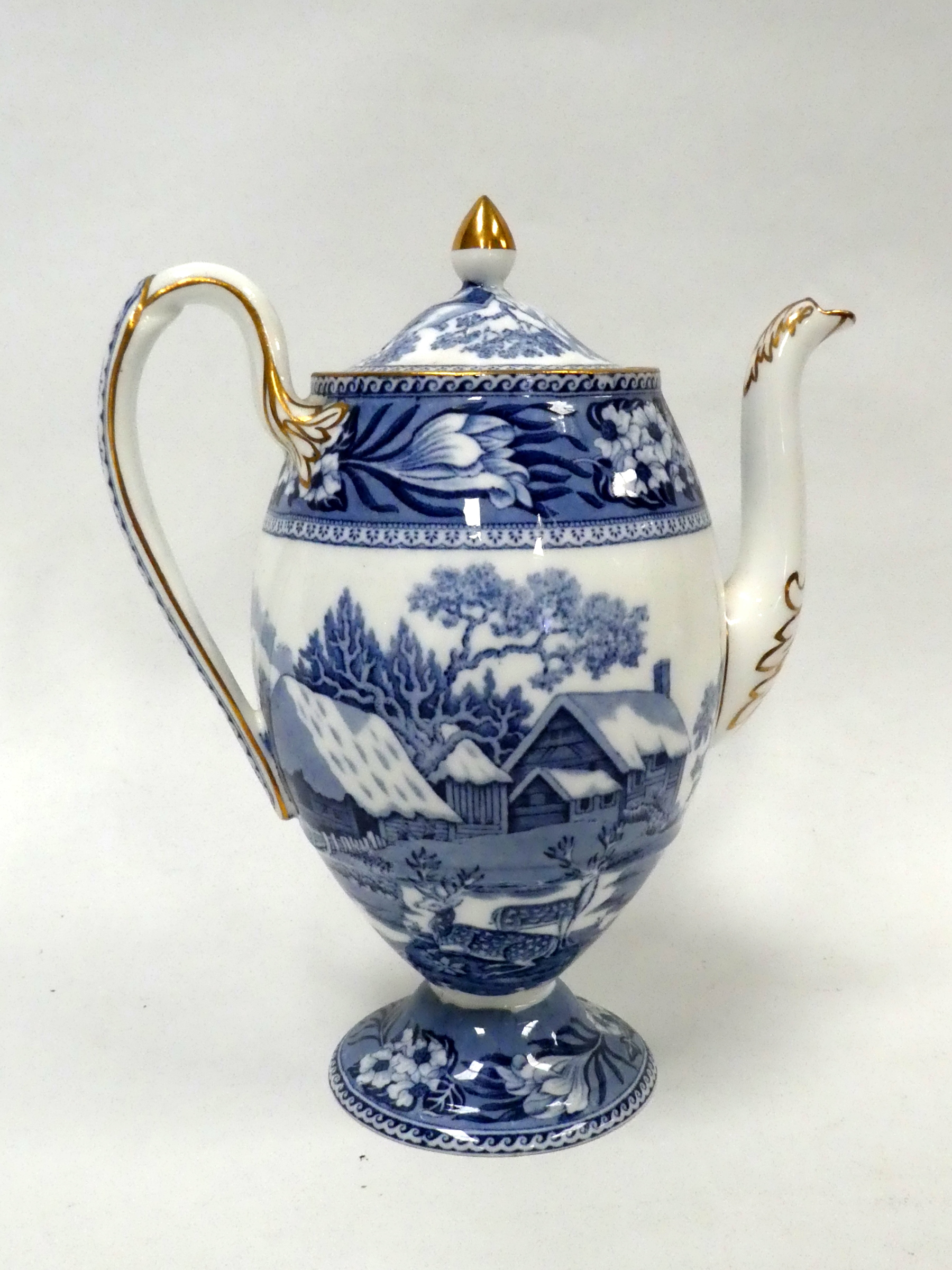 A Wedgwood coffee service for six - blue and white decorated with bucolic scenes, comprising six - Image 2 of 6