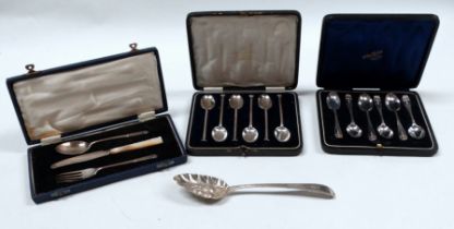 A boxed set of silver seal-top spoons - Sheffield 1917, Mappin & Webb, together with another boxed