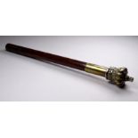 A 19th century tipstaff - the brass head modelled as a crown, fitted with a turned mahogany