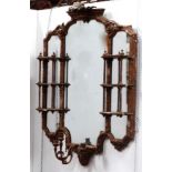 A Victorian gilt composition girandole wall mirror - the central plate with a vase cornice and