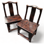 A pair of late 19th century Chinese elm child's chairs - bearing wax export seals, with a solid