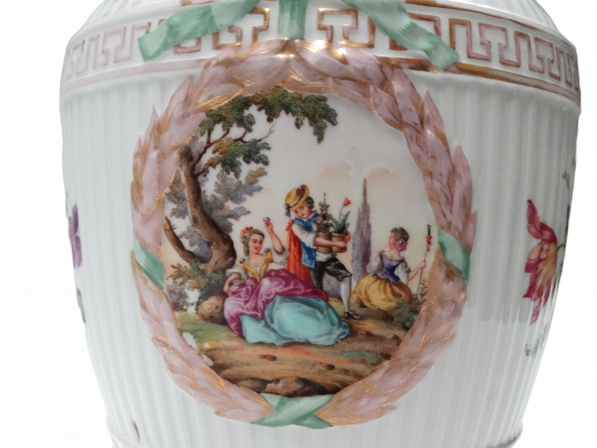 An early 20th century Meissen vase and cover - decorated with floral sprigs and vignettes of - Image 2 of 6