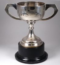 A silver twin handled trophy - Birmingham 1947, Birmingham Silversmiths Co, height 21cm, silver