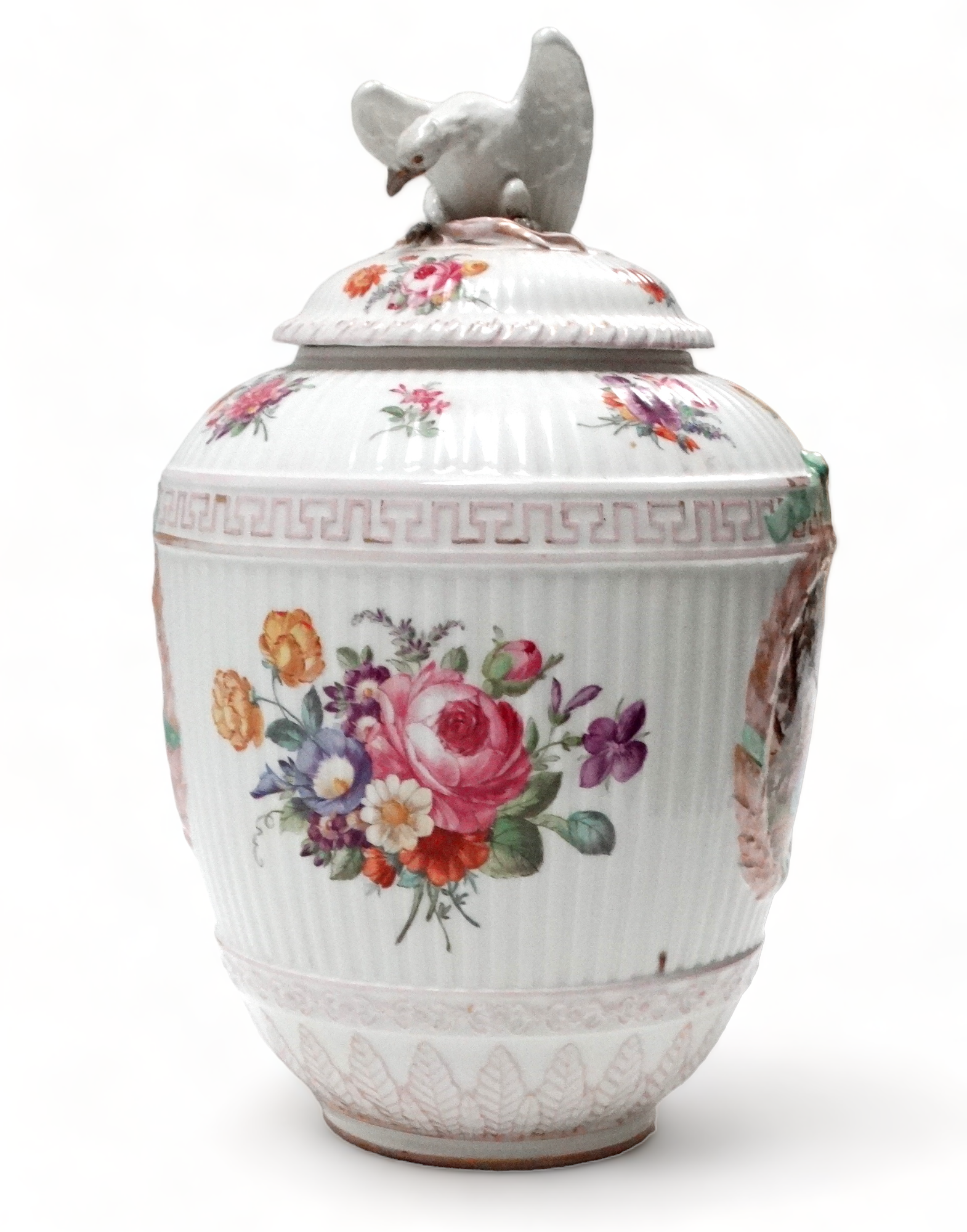 An early 20th century Meissen vase and cover - decorated with floral sprigs and vignettes of - Image 3 of 6