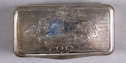 A 19th century German white metal snuff box - rectangular engine turned with a signed cartouche,