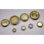 Eight various 19th century brass weights - of Imperial measurement.