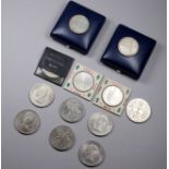 A pair of 1972 silver 10 Deutsche mark Olympics coins - boxed, together with two further and eight