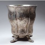 A 19th century white metal fern pot - possibly Danish, faceted, engraved with foliage and raised