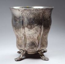 A 19th century white metal fern pot - possibly Danish, faceted, engraved with foliage and raised