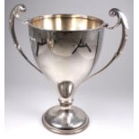 A silver twin handled trophy - Birmingham 1936, A G Sheppard Ltd, height 24cm, weight 743g.