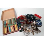 A quantity of costume jewellery and wristwatches - together with place markers, marbles, lighters,